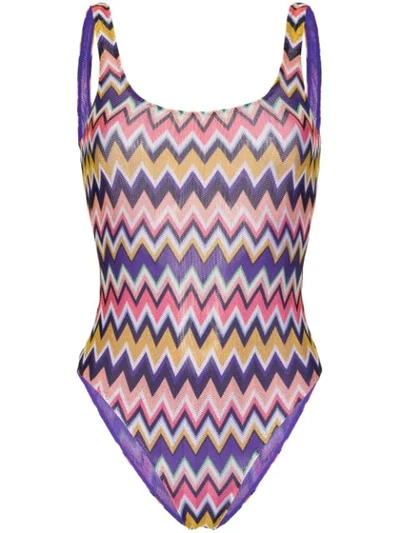 Shop Missoni Zigzag Swimsuit In Purple