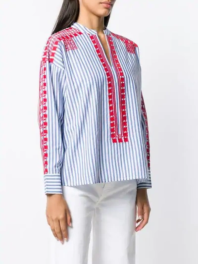 Shop Antik Batik Embroidered Stripe Shirt - Blue
