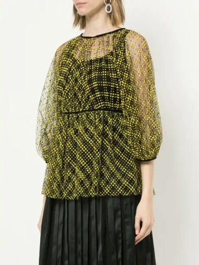 Shop Cecilie Bahnsen Flocked Tulle Blouse In Yellow