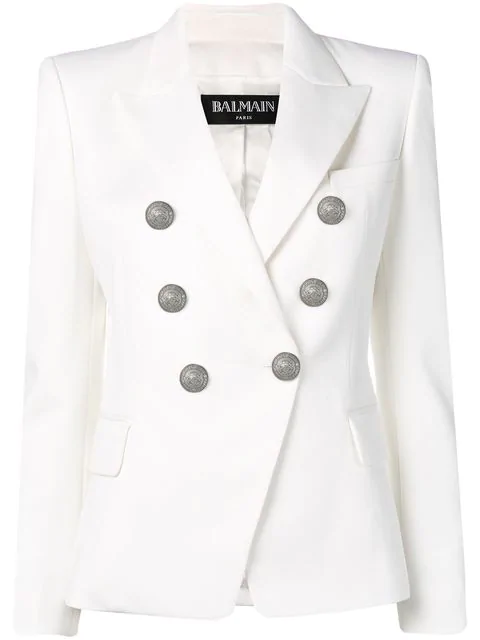 Balmain Women's White Textured Double-breasted Cotton Blazer In 0fa White |  ModeSens