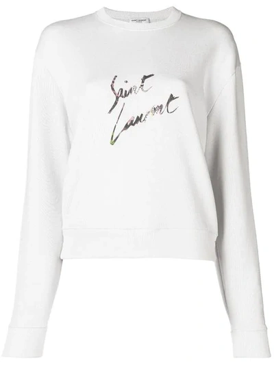 Shop Saint Laurent Graphic Logo Sweatshirt In Neutrals