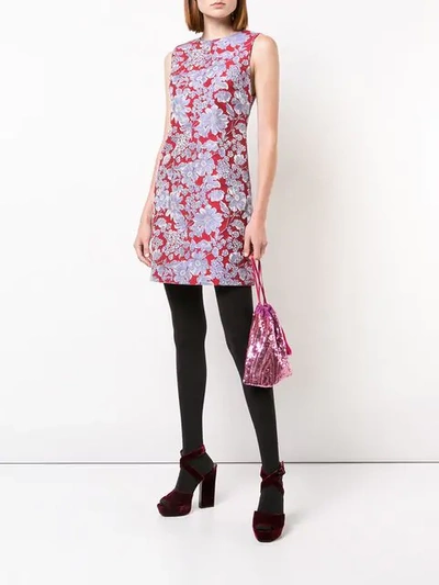 Shop Alice And Olivia Floral Print Mini Dress In Red ,multicolour