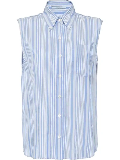 Shop Prada Sleeveless Striped Blouse In Blue