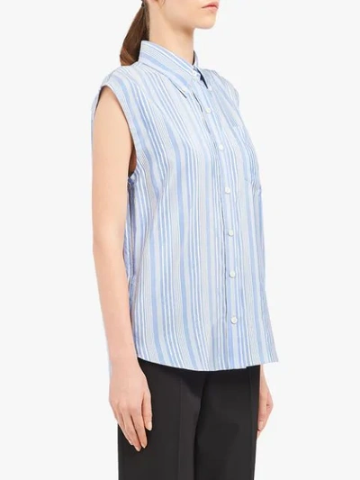 Shop Prada Sleeveless Striped Blouse In Blue