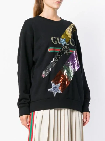 Shop Gucci Sequinned Logo Sweatshirt In Black