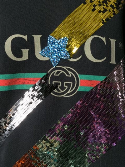 Shop Gucci Sequinned Logo Sweatshirt In Black