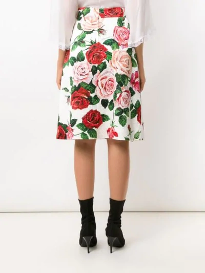 Shop Dolce & Gabbana Floral Print Brocade Skirt In White