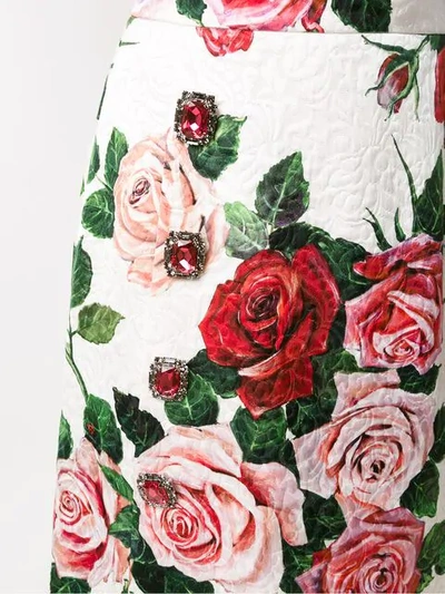 Shop Dolce & Gabbana Floral Print Brocade Skirt In White