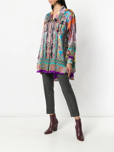 Shop Etro Mixed Print Oversize Shirt In Blue