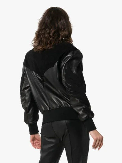 Shop Montana Embroidered Panelled Leather Bomber Jacket In Black