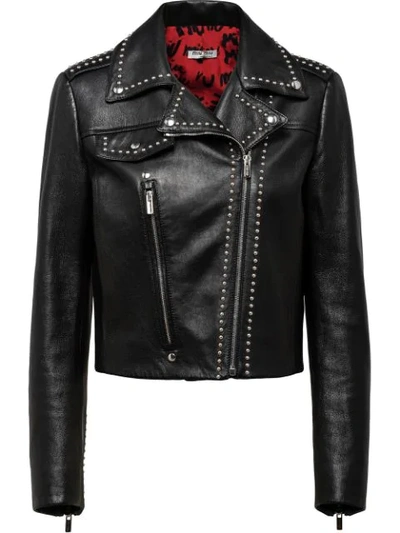 Shop Miu Miu Studded Biker Jacket - Black