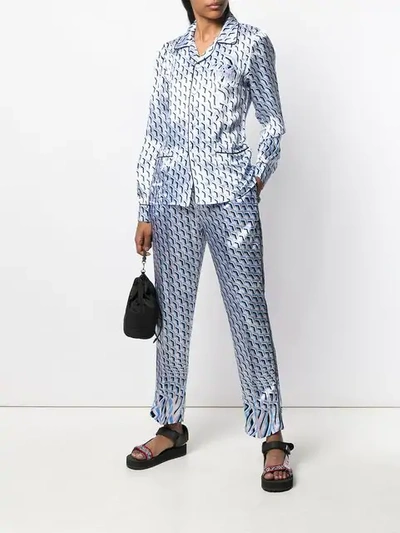 Shop Prada Patterned Pajama Set In Blue