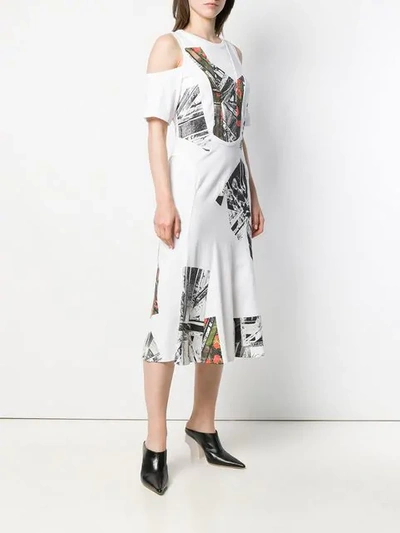 Shop Alexander Mcqueen Cold Shoulder Printed Dress In White