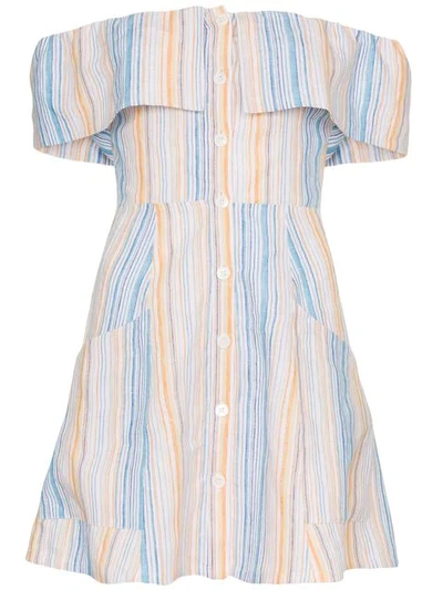 Shop Reformation 'landy' Off The Shoulder Linen Dress In Multicolour