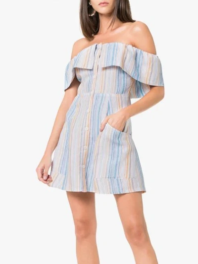 Shop Reformation 'landy' Off The Shoulder Linen Dress In Multicolour