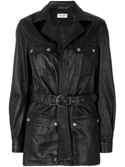 Shop Saint Laurent Belted Coat In 1000 Black