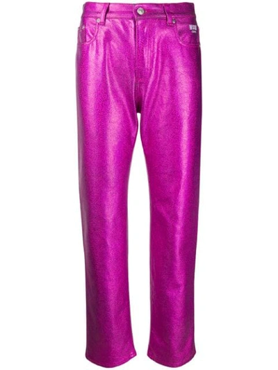 Shop Msgm Metallic Bootcut Jeans In Pink