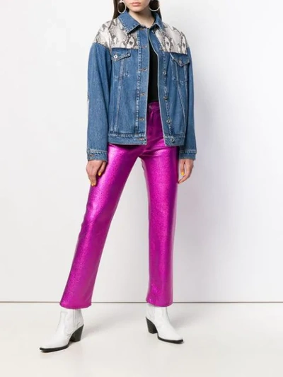 Shop Msgm Metallic Bootcut Jeans In Pink