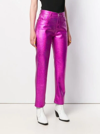 Shop Msgm Metallic Bootcut Jeans In Pink