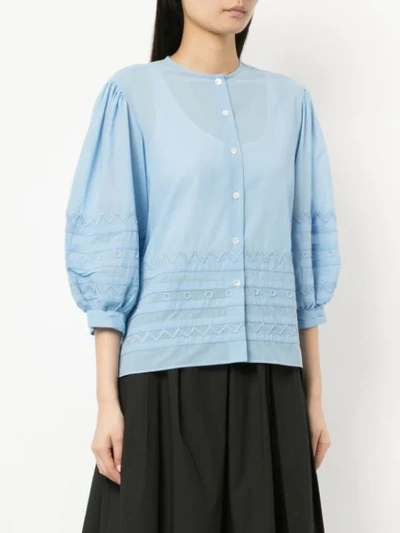 Shop Jupe By Jackie Cropped Sleeves Shirt In Sky Blue