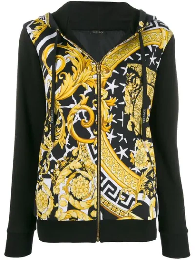 VERSACE PRINTED ZIP-FRONT HOODIE - 黑色