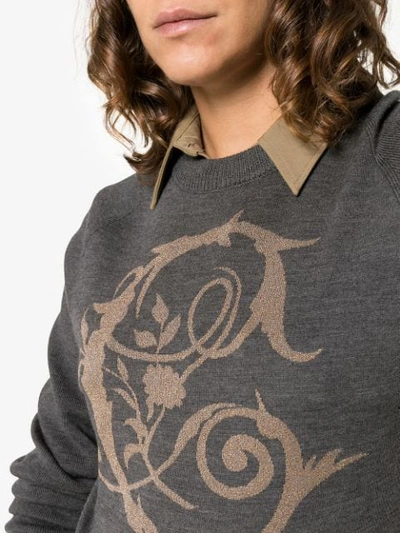 Shop Chloé Logo Intarsia Knitted Wool Blend Jumper In Grey