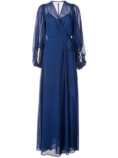 Shop Halston Heritage Long Wrap Evening Dress In Blue