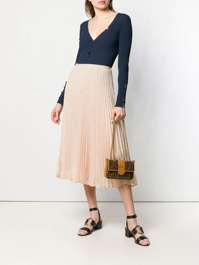 Shop Fendi Pleated Midi Skirt In Neutrals
