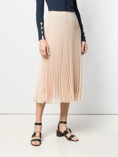 Shop Fendi Pleated Midi Skirt In Neutrals
