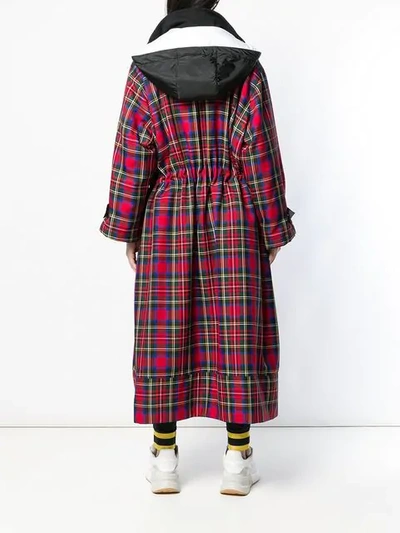 Shop No Ka'oi Long Hooded Plaid Coat In Red