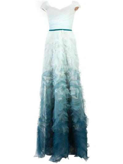 Shop Marchesa Notte Fitted Ombré Gown In Blue