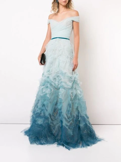 Shop Marchesa Notte Fitted Ombré Gown In Blue