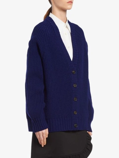 Shop Prada Wool And Cashmere Cardigan In Blue