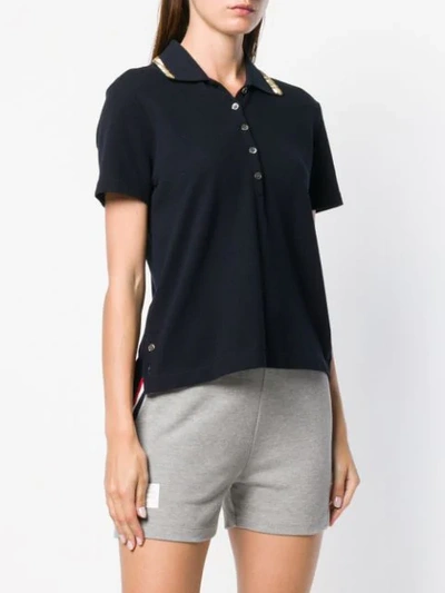 Shop Thom Browne Bead Embroidery Relaxed Piqué Polo In Blue