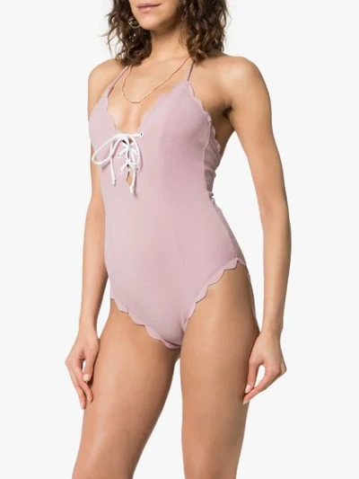 Shop Marysia Broadway Lace Up Scallop Trim Swimsuit In Pink