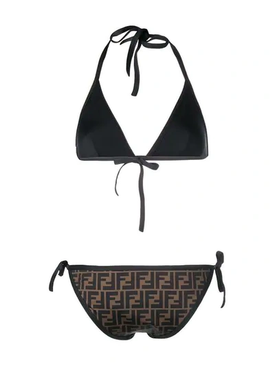 Shop Fendi Reversible Ff Logo Padded Bikini In Brown