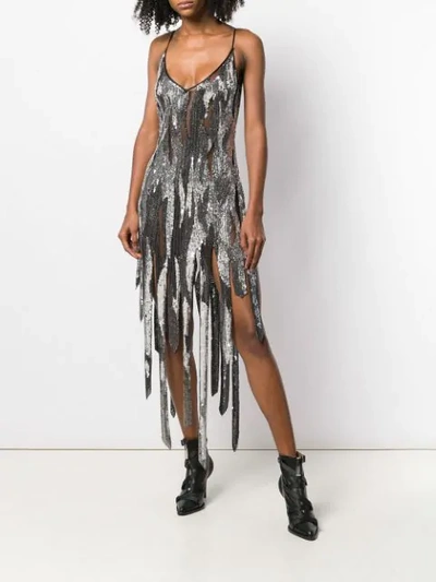 Shop Amen Sequin Asymmetric Dress In Silver
