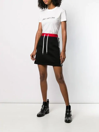 Shop Miu Miu Logo Stripe Mini Skirt In Black