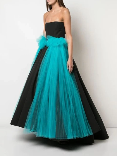 Shop Christian Siriano Tulle Panel Gown In Black/turquoise