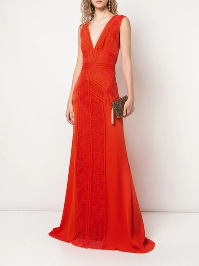 Shop Tadashi Shoji Lace Inserts Evening Dress In Red