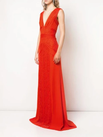 Shop Tadashi Shoji Lace Inserts Evening Dress In Red