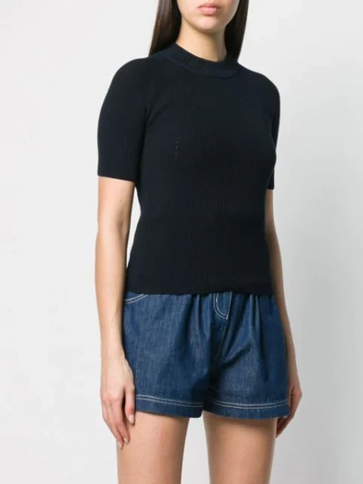 Shop Fendi Short Sleeve Ribbed Sweater In Blue