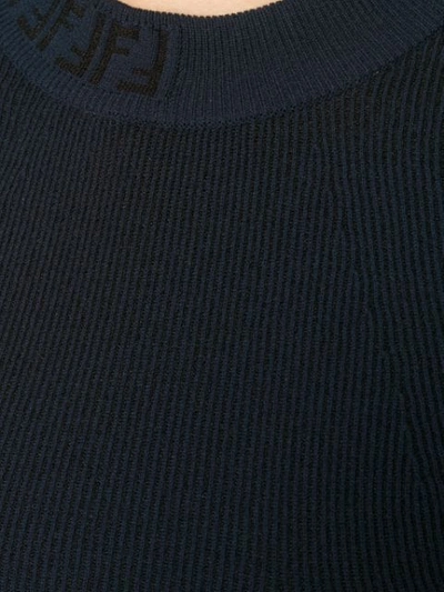 Shop Fendi Short Sleeve Ribbed Sweater In Blue