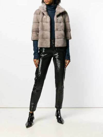 Shop Cara Mila Midi Cropped Jacket In Grey