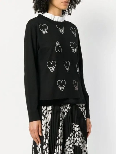 Shop Marc Cain Cat And Heart Print Sweatshirt In Black