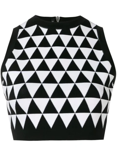 Shop Balmain Geometric Pattern Cropped Vest In Black