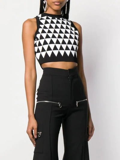 Shop Balmain Geometric Pattern Cropped Vest In Black