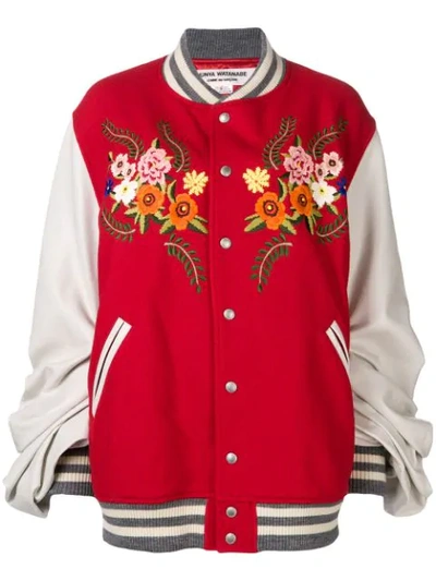 Shop Junya Watanabe Comme Des Garçons Embroidered Floral Bomber Jacket In Red