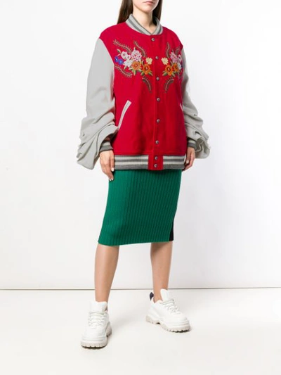 Shop Junya Watanabe Comme Des Garçons Embroidered Floral Bomber Jacket In Red