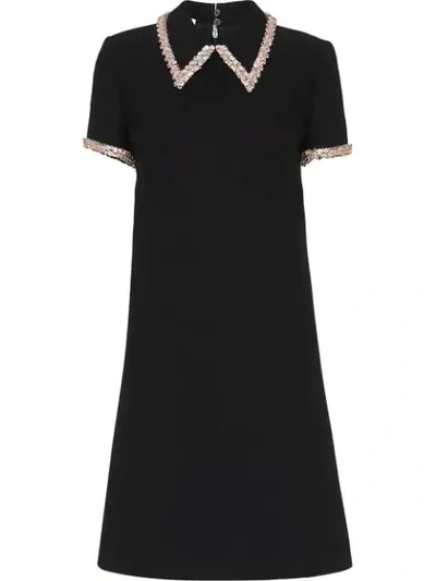 Shop Miu Miu Crystal Embellished Dress In Black